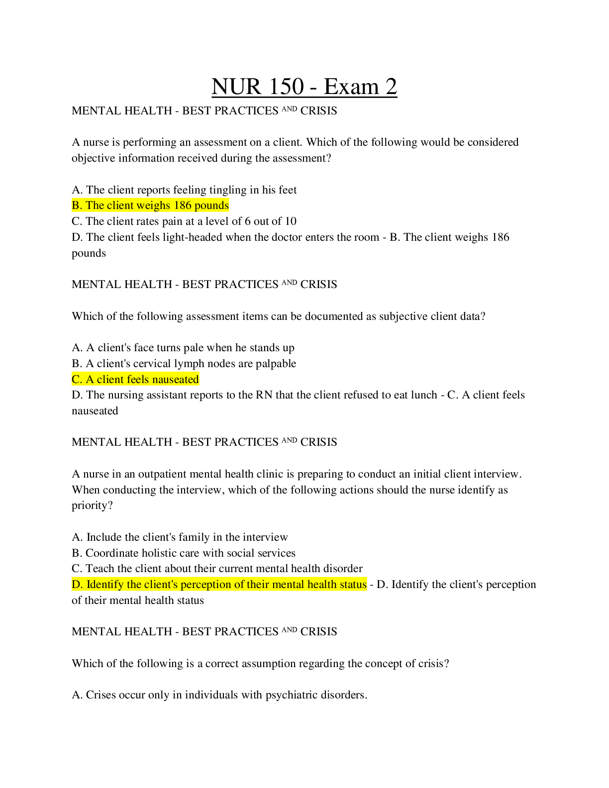 Preview image for Hondros College of Nursing; NUR 150 Fundamental Concepts of Practical Nursing I Exam 2 (answered) Spring 2022/2023.